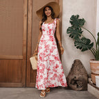 French Vacation Strap Retro Printed Large Swing Dress HUNDRED