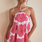 Women Clothing Sexy Halter Dress Summer Loose Waist Wide Hem Printed Yiskiss