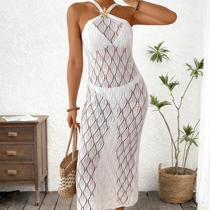 Women Clothing Sexy Backless Hollow Out Cutout Metal Starfish Decorative Suspender Skirt Beach Cover Up Dress Oyimi