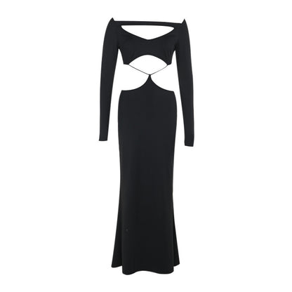 Fall Type Hip Elegant Slim Fit Hollow Out Cutout Sexy Long Sleeve Dress Women
