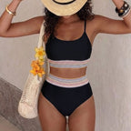 Bikini Ribbon Stitching High Waist Sexy Split Bikini Seaside Vacation Swimsuit WithWind