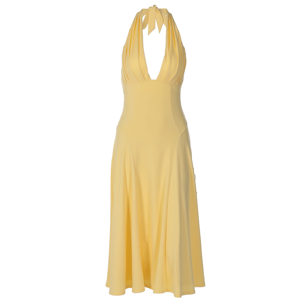 Women Clothing Sexy Deep V Plunge Halter Lace up Backless Slim Fit Hip Wrapped Dress Women Dress LAGERFELD