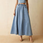Skirt Spring Summer Women Mid Length Patchwork Casual Denim Skirt High Waist A line Large Hem Umbrella Skirt JinRen