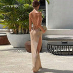 Double Sided High Slit Sling Beautiful Back Knitted Dress Beach Dress Women Mangar