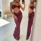 Three Point Banded Bikini Half Length Mesh Long Skirt Three Piece Sexy Backless Split Swimsuit for Women Thunder