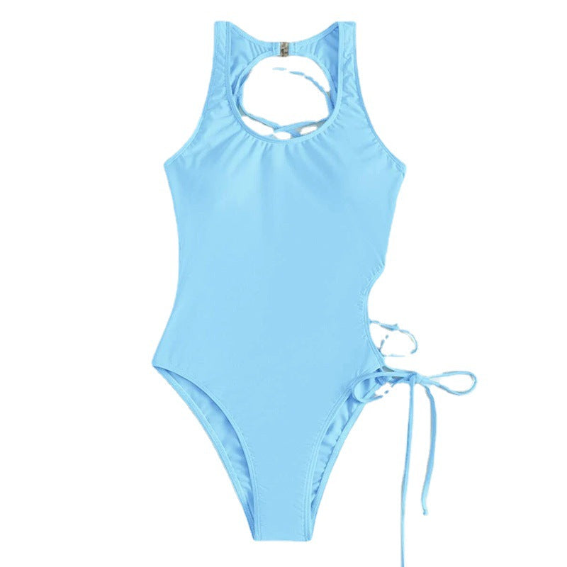 Traje de baño sexy de color sólido atado para mujer, bikini triangular de playa.