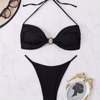 Women Clothing Black Bikini Lace up Halter Swimwear Women MagicSwing
