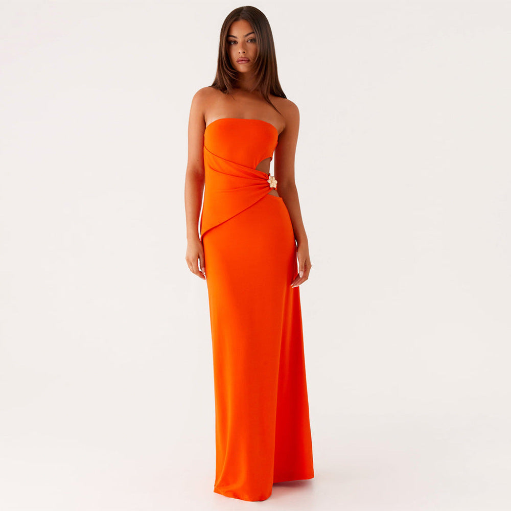 Summer Tube Top Women Dress Sexy Sexy Side Waist Hollow Out Cutout Sheath Dress JULISSA