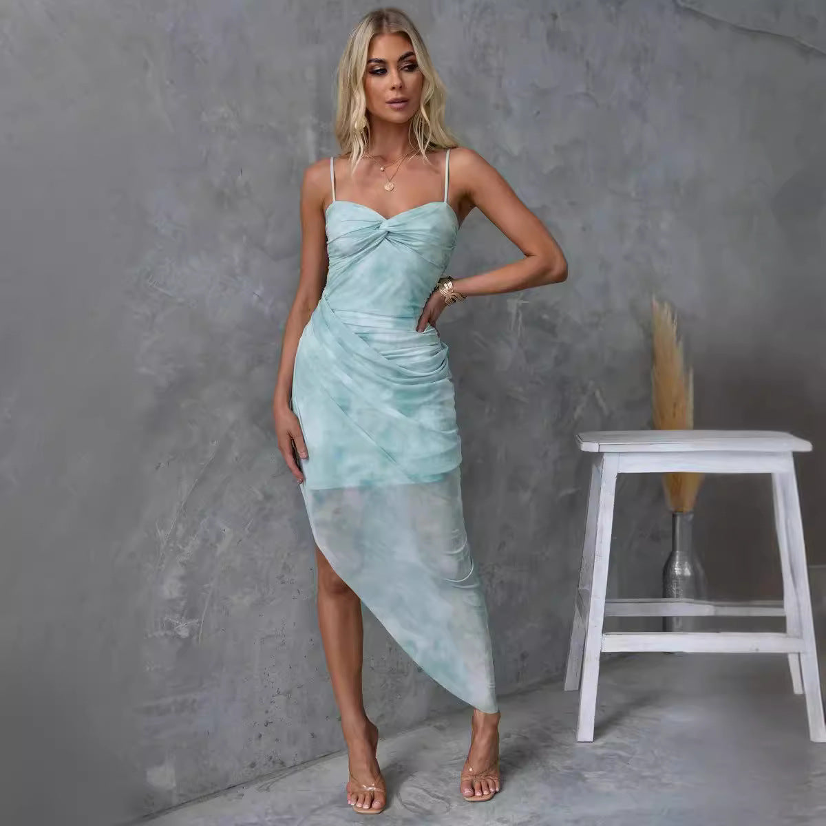 Spring Summer Suspender Floral Print Slit Dress Casual Vacation Loose Dress Oyrina