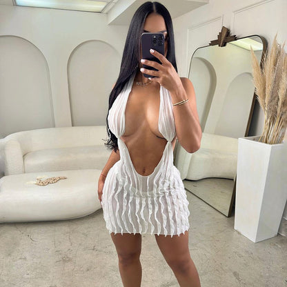 Women Clothing Summer Pattern Sexy Bandeau Lace up Short Dress