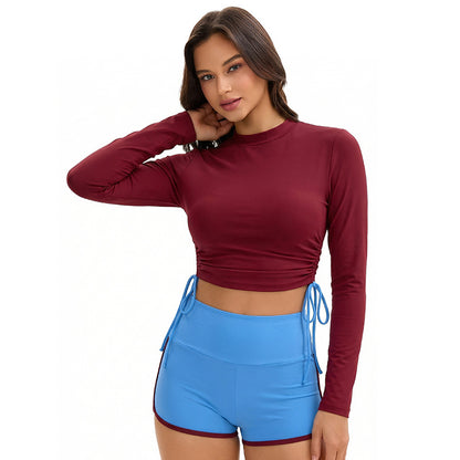 Swimsuit Women Split Long Sleeve Sunscreen Solid Color Conservative Two Piece Set Swimsuit Bianco