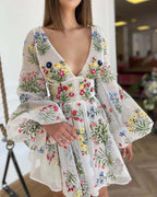 Vestido de verano para mujer, con diseño bordado de malla y mangas abullonadas, vestido de hada para fiesta de cumpleaños