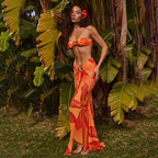 Women Sexy Print Beach Skirt Bikini Swimsuit Blouse Sun Proof Set Mangar