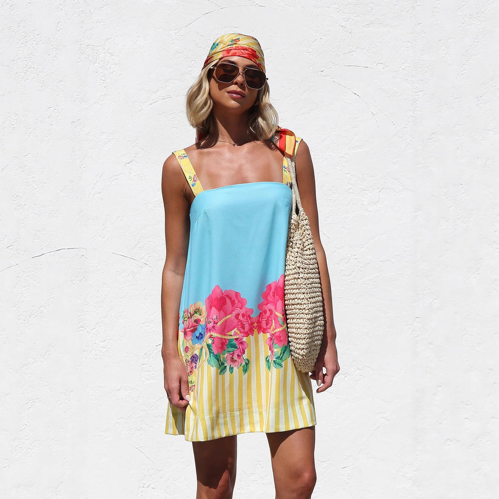 Suspender Skirt Positioning Printing A Swing Mini Suspender Dress for Women Zemy
