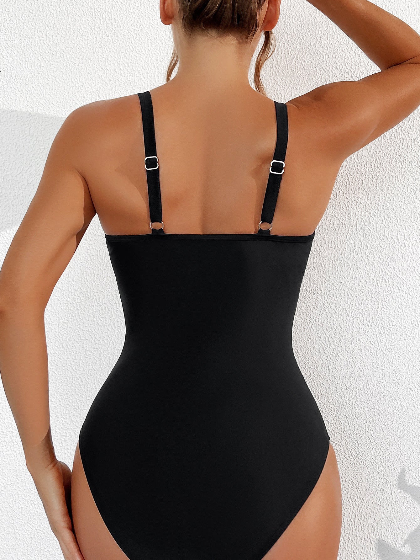 Bikini de malla de color sólido sin espalda, bikini sexy de una pieza, traje de baño