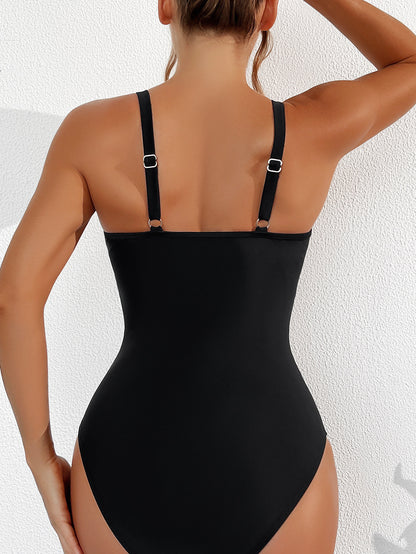Bikini de malla de color sólido sin espalda, bikini sexy de una pieza, traje de baño