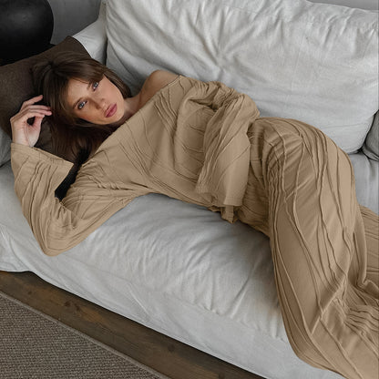 Autumn Loose Casual Striped Knitted Pajamas Women Long Sleeved Trousers Can Be Outerwear Homewear