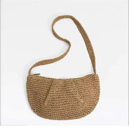 Bolso bandolera informal de paja, bolso de nicho, bolso tejido, bolso de playa para vacaciones, bolso de pecho que combina con todo. 