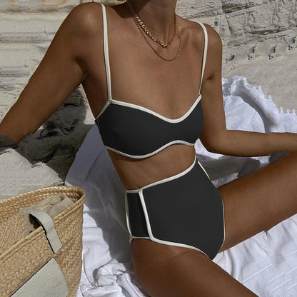 Bikini de cintura alta con costuras para mujer, traje de baño sexy dividido