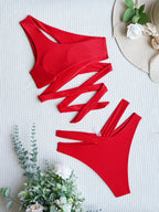 Bikini One Shoulder Swimsuit Sexy Swimming Suit Women Criss Cross Swimwear Solid Color Bikini CHENS