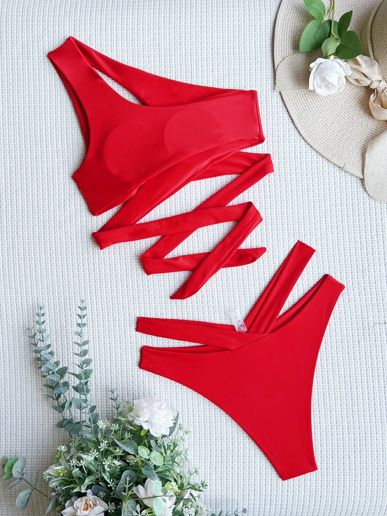 Bikini One Shoulder Swimsuit Sexy Swimming Suit Women Criss Cross Swimwear Solid Color Bikini CHENS