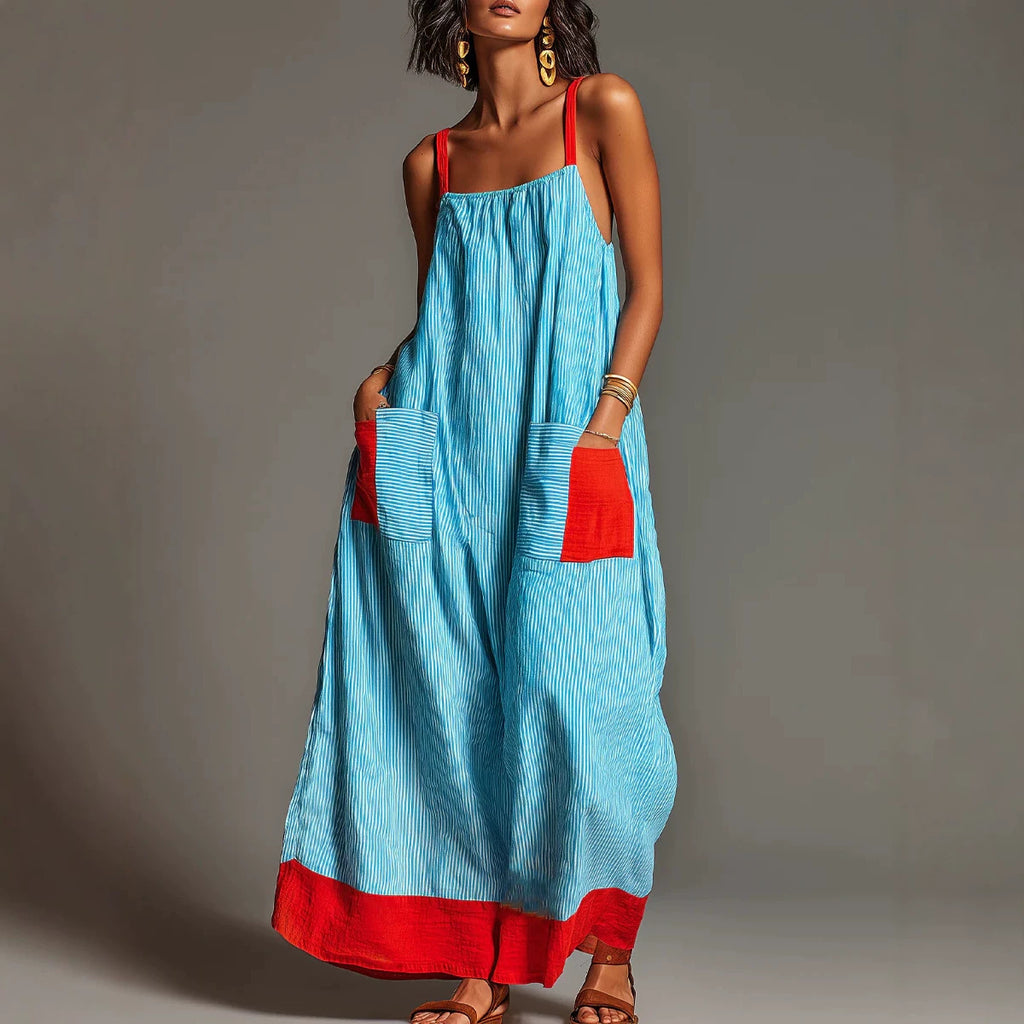 Striped Strap Dress Summer Elegant Travel Holiday Women Long NICE