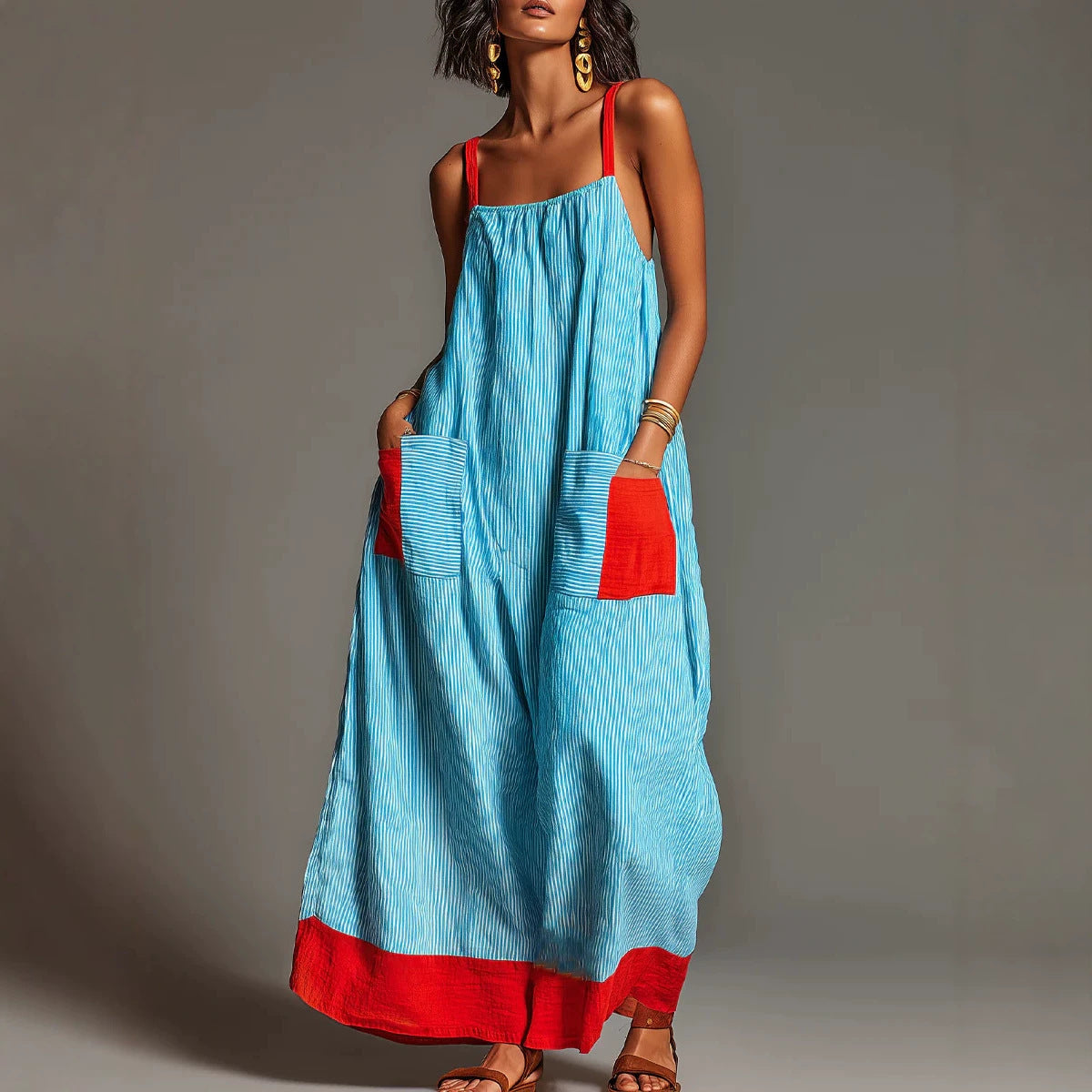 Striped Strap Dress Summer Elegant Travel Holiday Women Long NICE