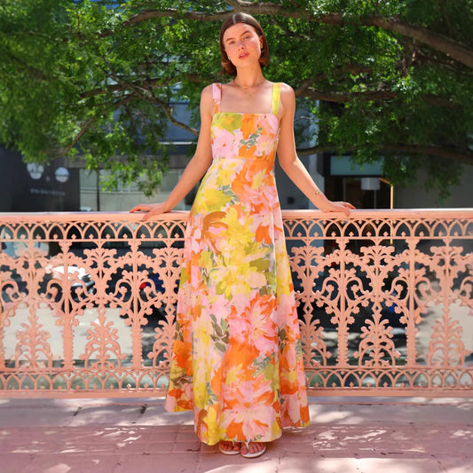 Summer Vacation Strap Dress Floral Swing Dress