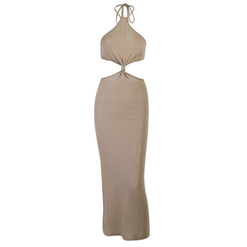 Women Clothing Summer Halter Backless Sexy Vacation Hollow Out Cutout Dress Slim Fit Children WHATOWEAR