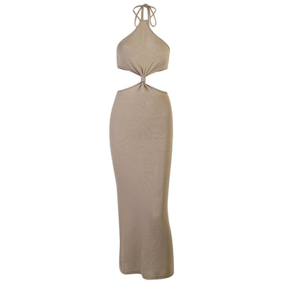 Women Clothing Summer Halter Backless Sexy Vacation Hollow Out Cutout Dress Slim Fit Children WHATOWEAR