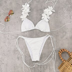 Women Lace up Sexy Three Point Solid Color Bikini Split Swimsuit Thunder