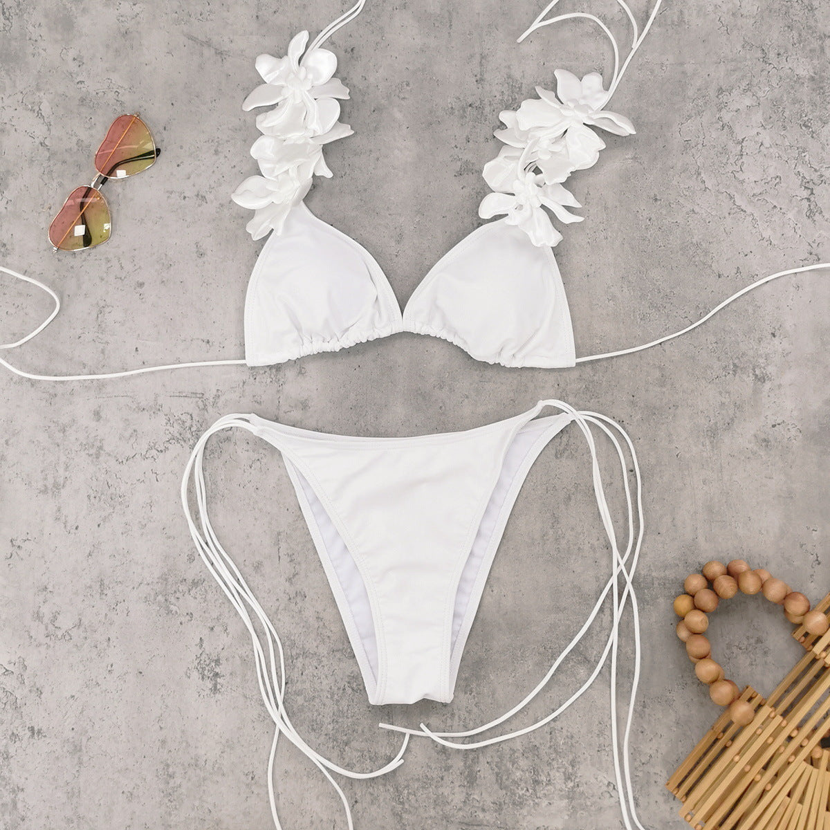 Women Lace up Sexy Three Point Solid Color Bikini Split Swimsuit Thunder