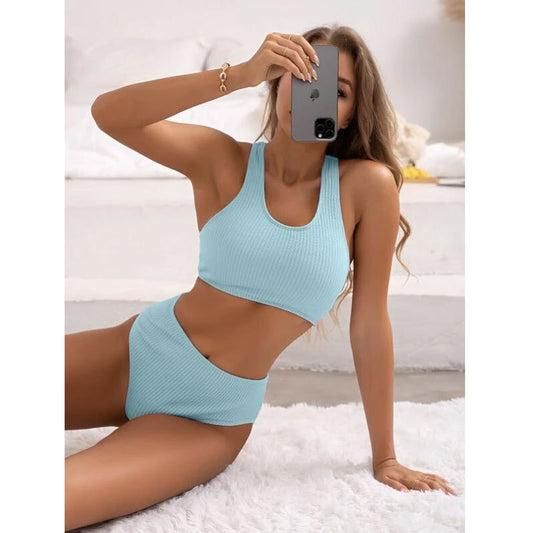 Sunken Stripe U Shaped High Waist Bikini Sexy Swimsuit Swimsuit Women