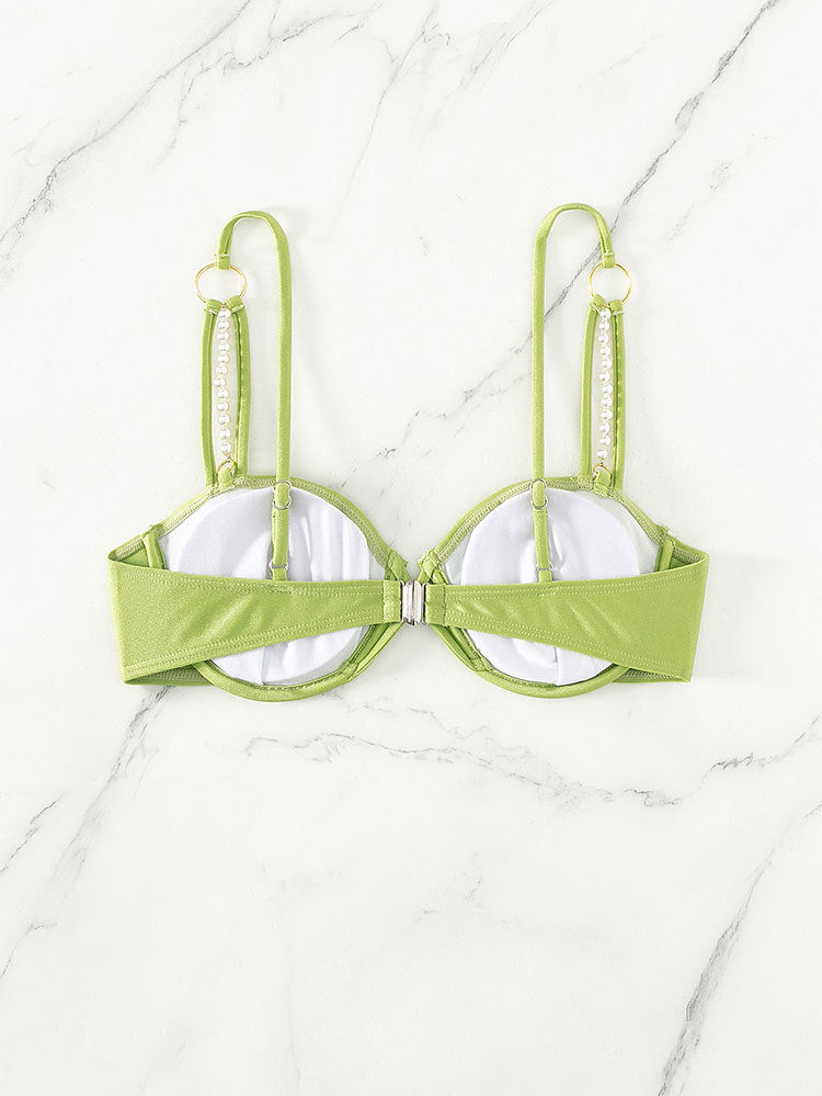 Traje de baño de playa con push-up y parte superior de bikini de color sólido, sexy y fresco, sin forro y con soporte de acero