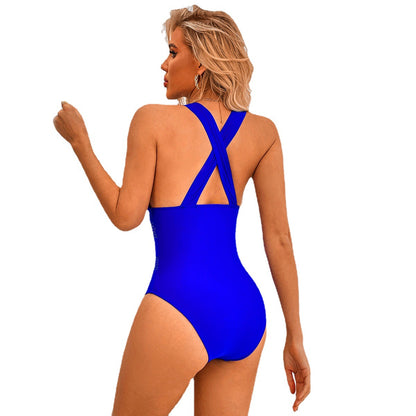 Swimwear Women Slimming Seaside Conservative One-Piece Swimsuit Solid Color Swimsuit
