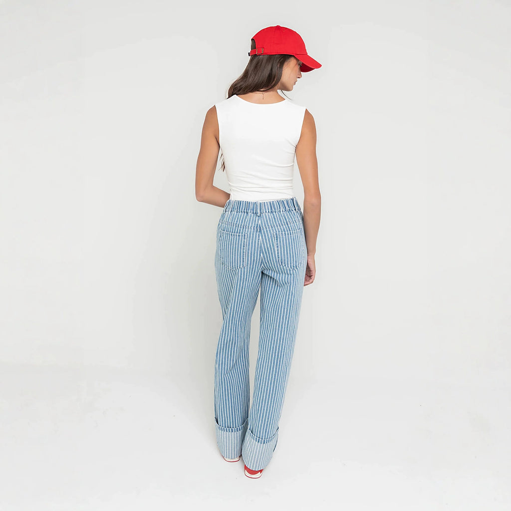 Autumn Street Hipster Loose Simple Vest Striped Trousers Set YooYoung