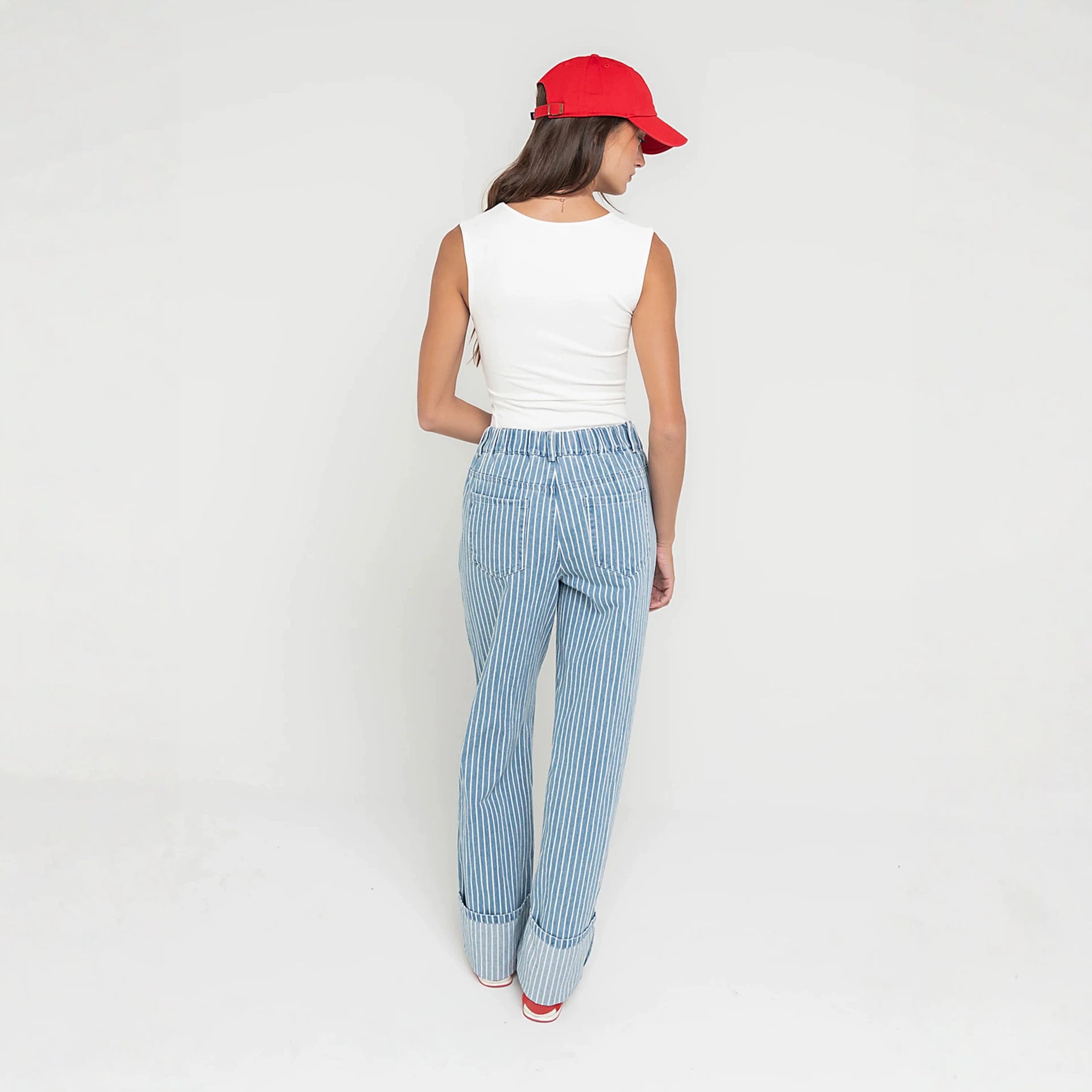Autumn Street Hipster Loose Simple Vest Striped Trousers Set YooYoung