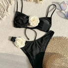 Bikini Solid Color Three Dimensional Floral Tube Top Lace up Sexy Bikini Split Swimsuit WithWind