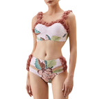 Three Piece Set Swimsuit Customized Printed Steel Bracket Push up Petals Gauze Skirt Swimsuit Women Peaches
