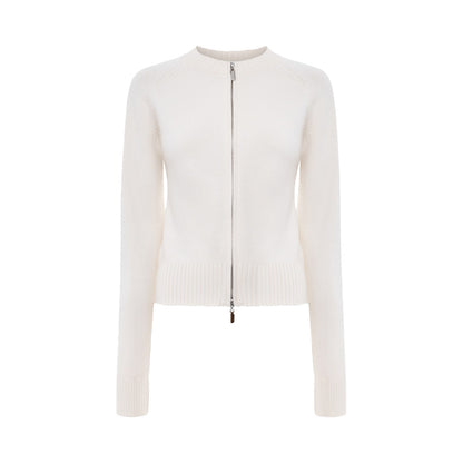 Stand up Collar Slim Fit Long Sleeved Coat Autumn Winter Double Zipper Cardigan Thermal Knitting Coat for Women