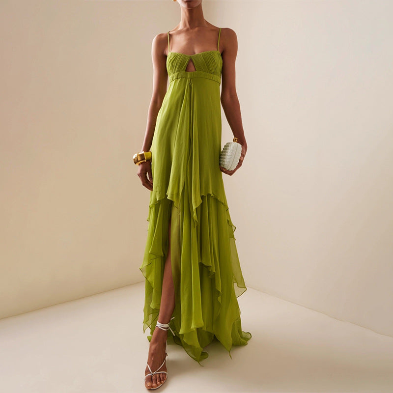 Vacation Tube Top Dress Camisole Irregular Asymmetric Design Solid Color Maxi Dress for Women Ory