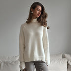 Suéter de punto holgado e informal de otoño e invierno para mujer, color blanco