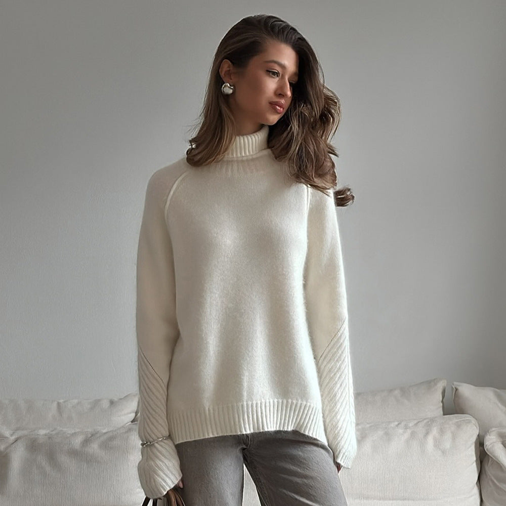Suéter de punto holgado e informal de otoño e invierno para mujer, color blanco