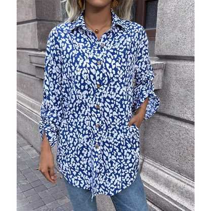 Ropa de mujer, cárdigan sexy con estampado de leopardo y botonadura sencilla, camisa con cuello, top para mujer