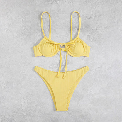 Traje de baño de bikini de color sólido con cordones sexy para mujer