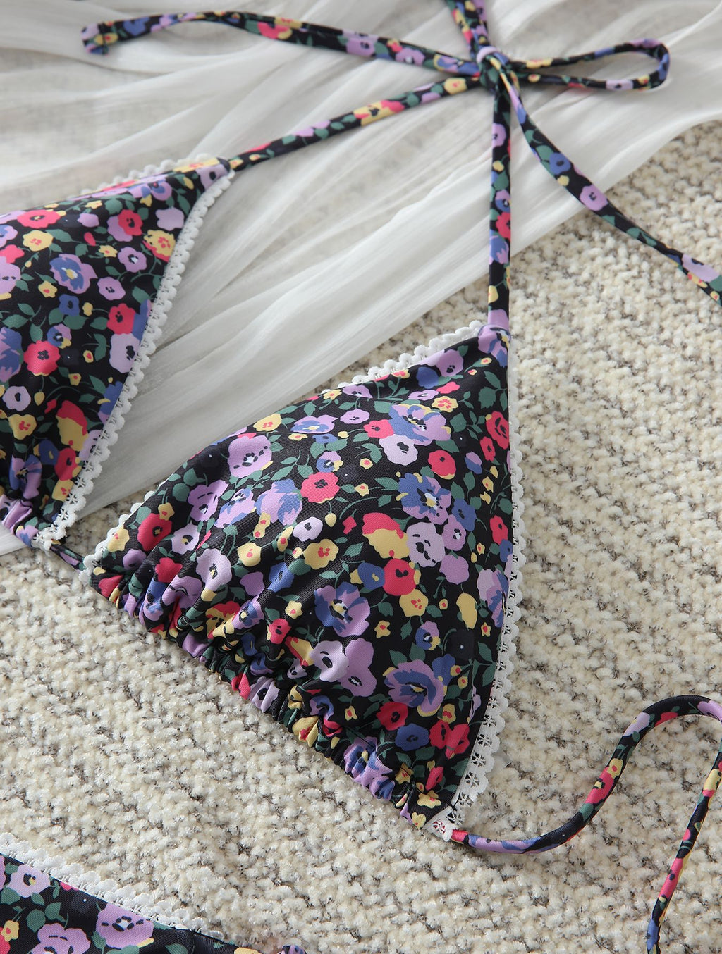 French Floral Sexy Lace up Bikini Swimsuit CSC