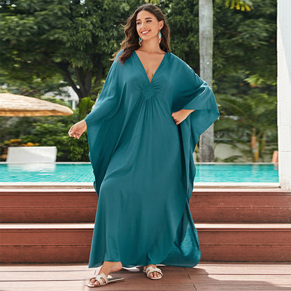 Vacation Loose Maxi Dress Beach Jacket Jumpsuit Robe Bikini outside