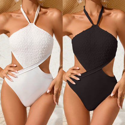 Burnt Floral Cropped Outfit Conservative Bikini One Piece Swimsuit Swimwear Women