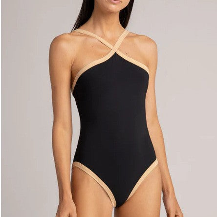 Traje de baño triangular siamés sexy de corte entallado para mujer, traje de baño con cuello halter de color sólido