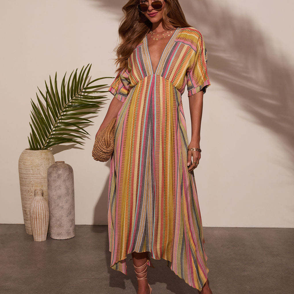 Beach Coat Seaside Vacation Loose Robe Sun Protection Maxi Dress Bikini Robe Dress Women XINXI